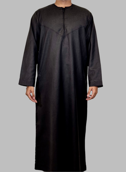 Men's Hadi Winter Thobe Black Front View