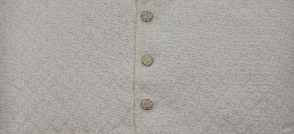 Men's Ivory on Champagne Base Pine Design Jamawar Waistcoat Fabric