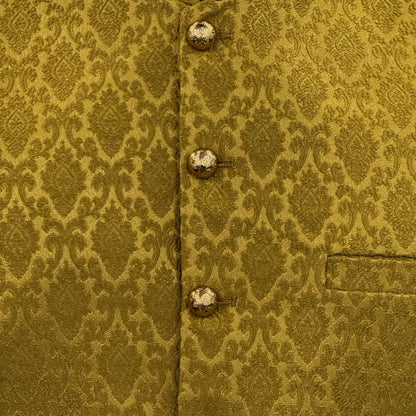 Men's Mehndi Green Diamond Design Jamawar Waistcoat Close Up