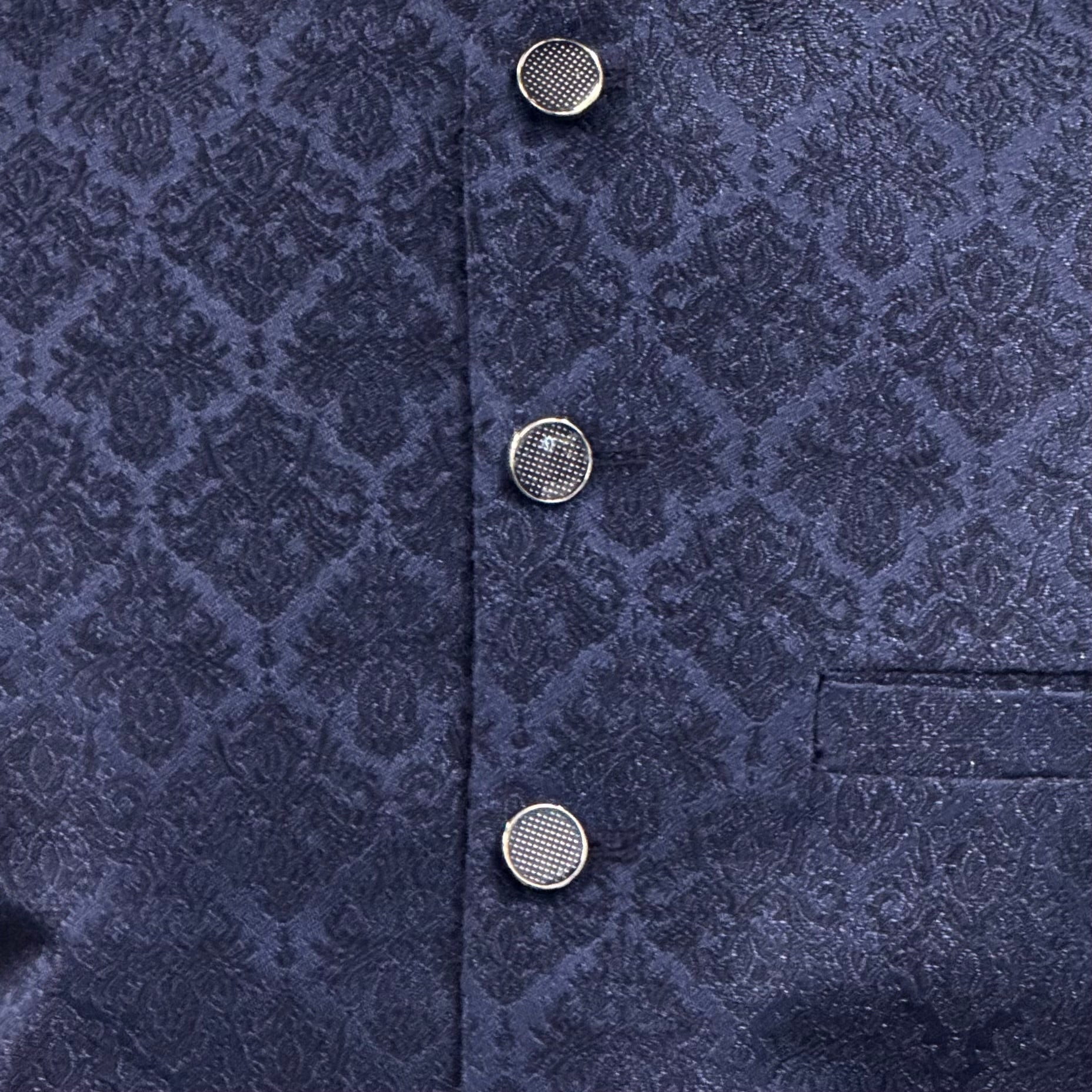 Men's Navy Diamond 2 Design Jamawar Waistcoat Close Up