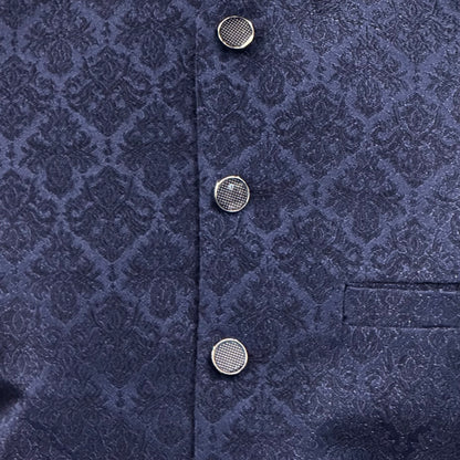 Men's Navy Diamond 2 Design Jamawar Waistcoat Close Up
