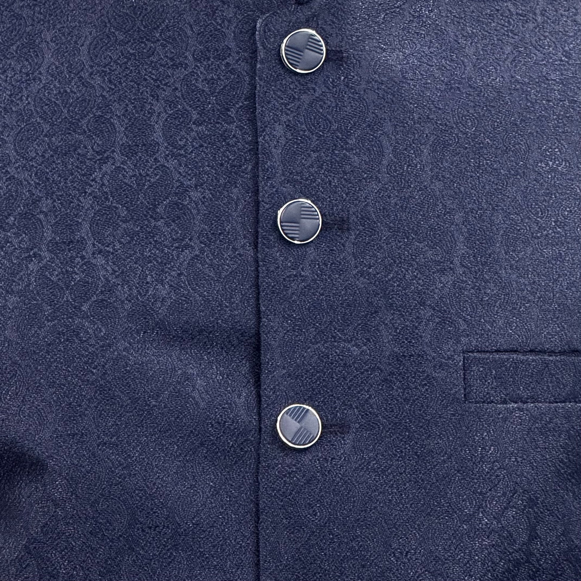 Men's Navy Paisley Design Jamawar Waistcoat Close Up