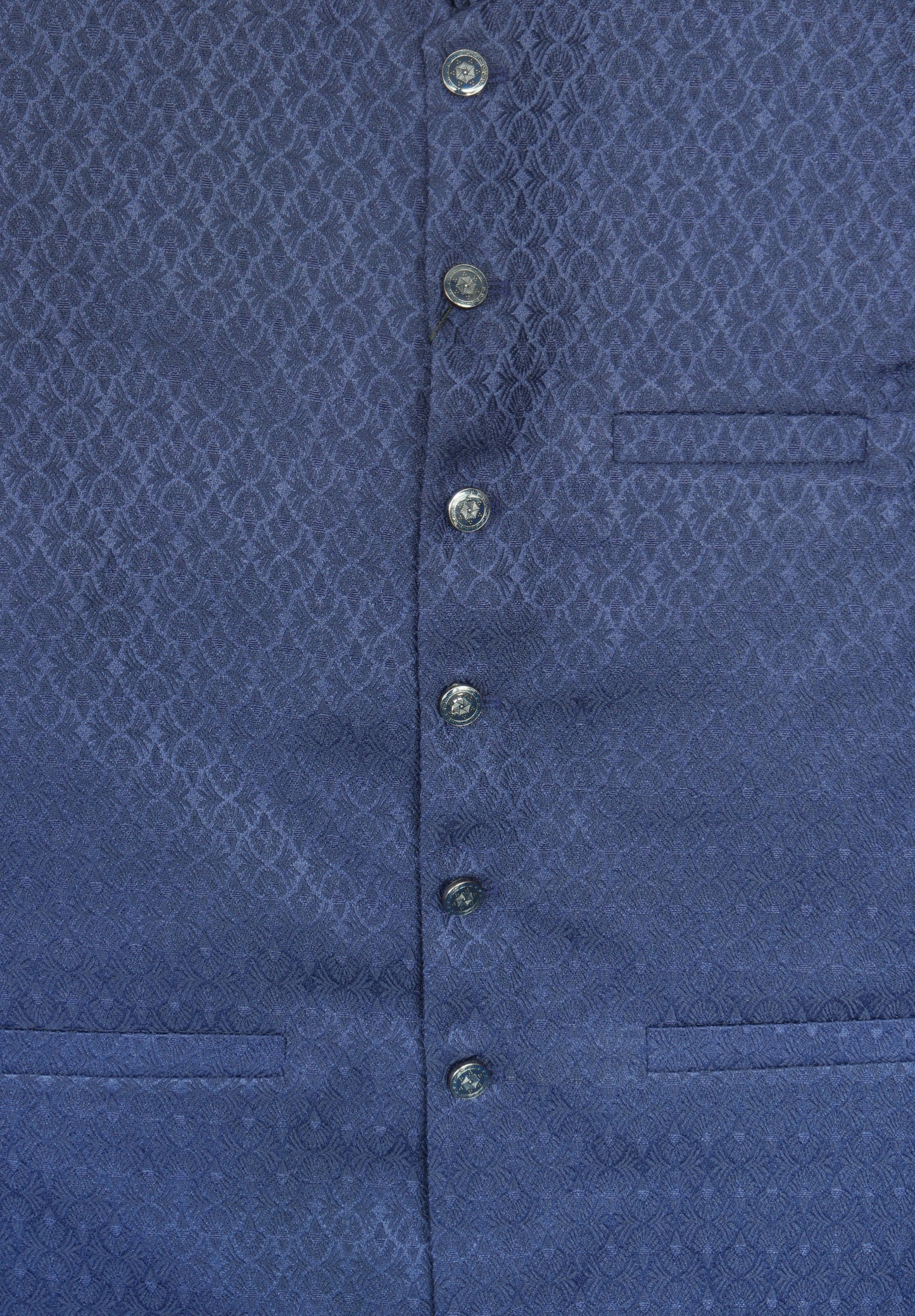 Men's Navy Small Fan Design Jamawar Waistcoat