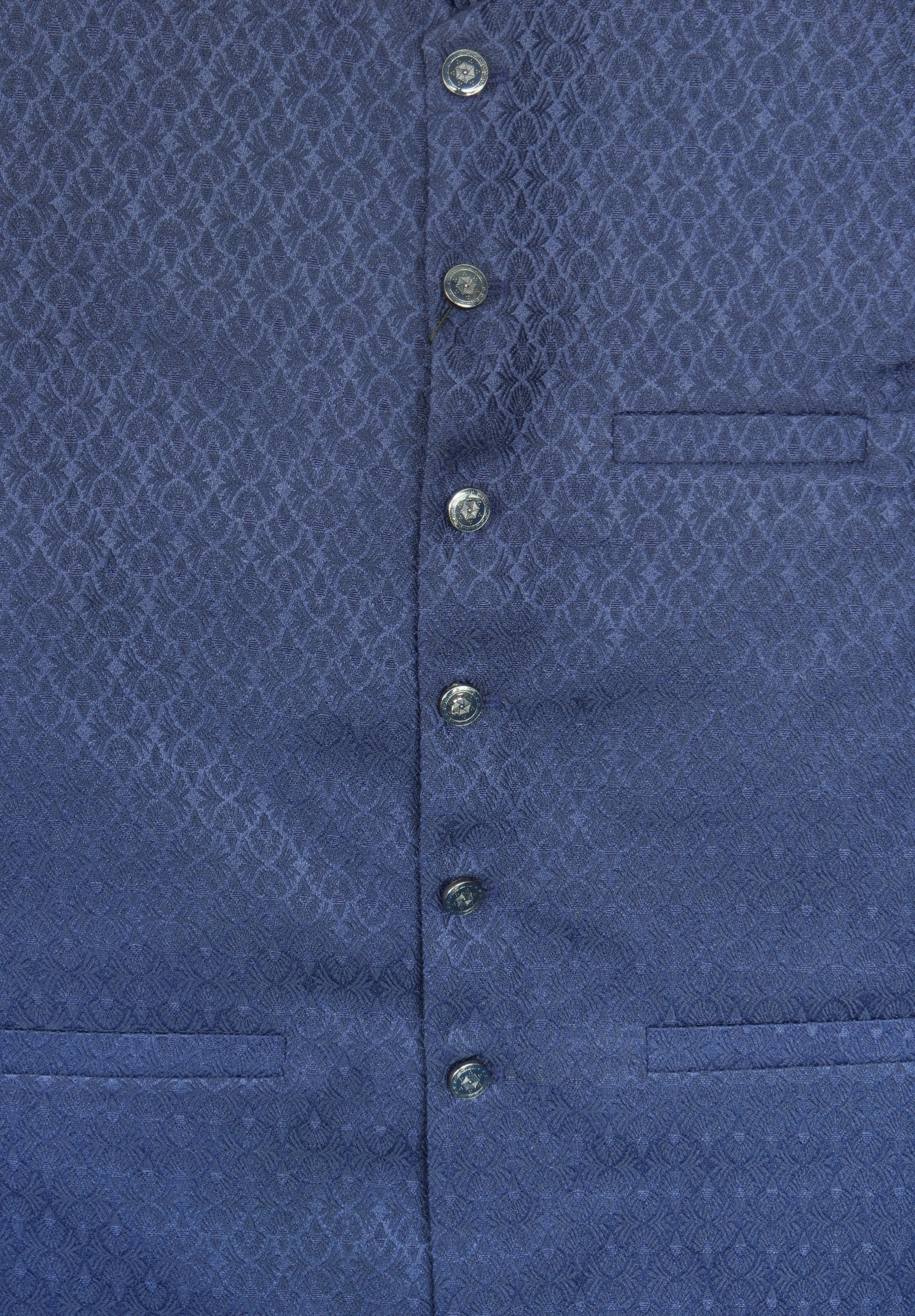 Men's Navy Small Fan Design Jamawar Waistcoat