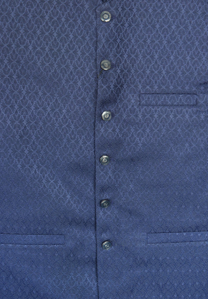 Men's Navy Small Fan Design Jamawar Waistcoat