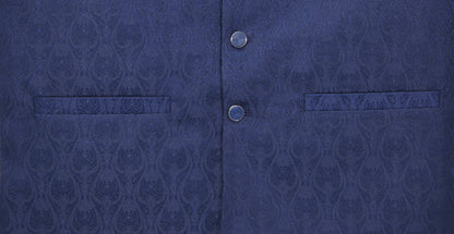 Men's Navy Tulip Design Jamawar Waistcoat Fabric