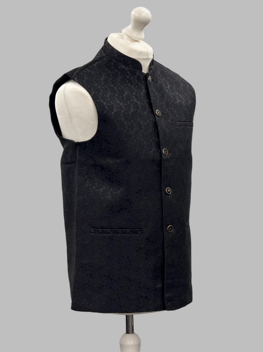 Men's Petal Black Jamawar Waistcoat Side