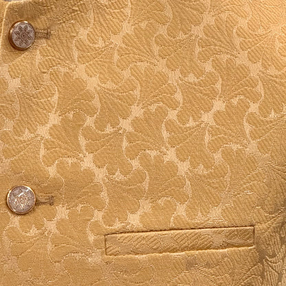 Men's Petal Design Pale Gold Jamawar Waistcoat Close Up