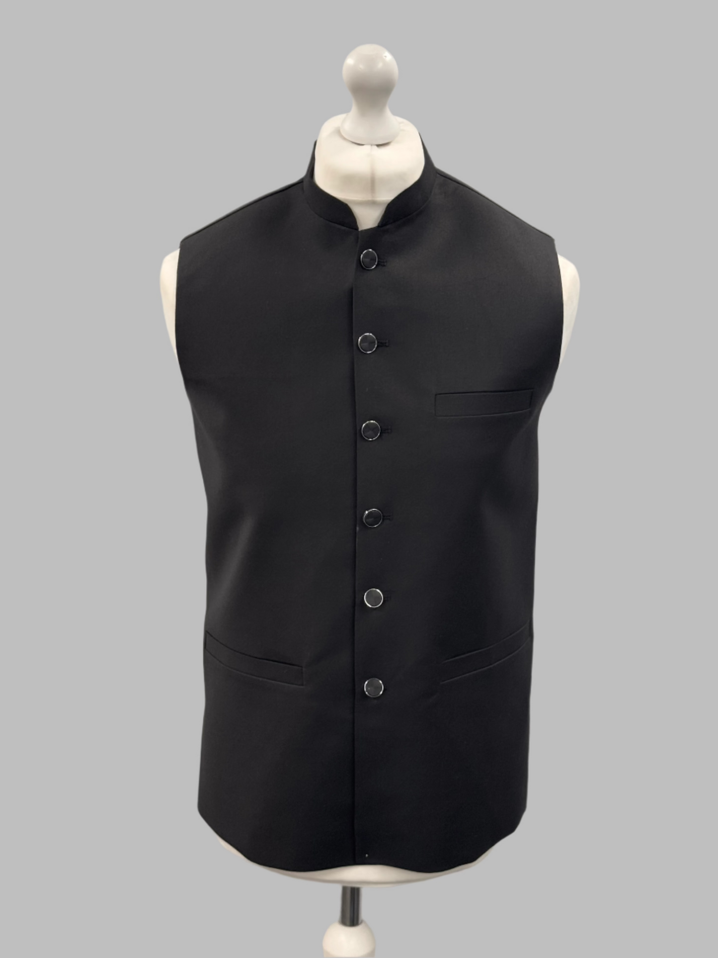 Men's Plain Black Waistcoat Front View