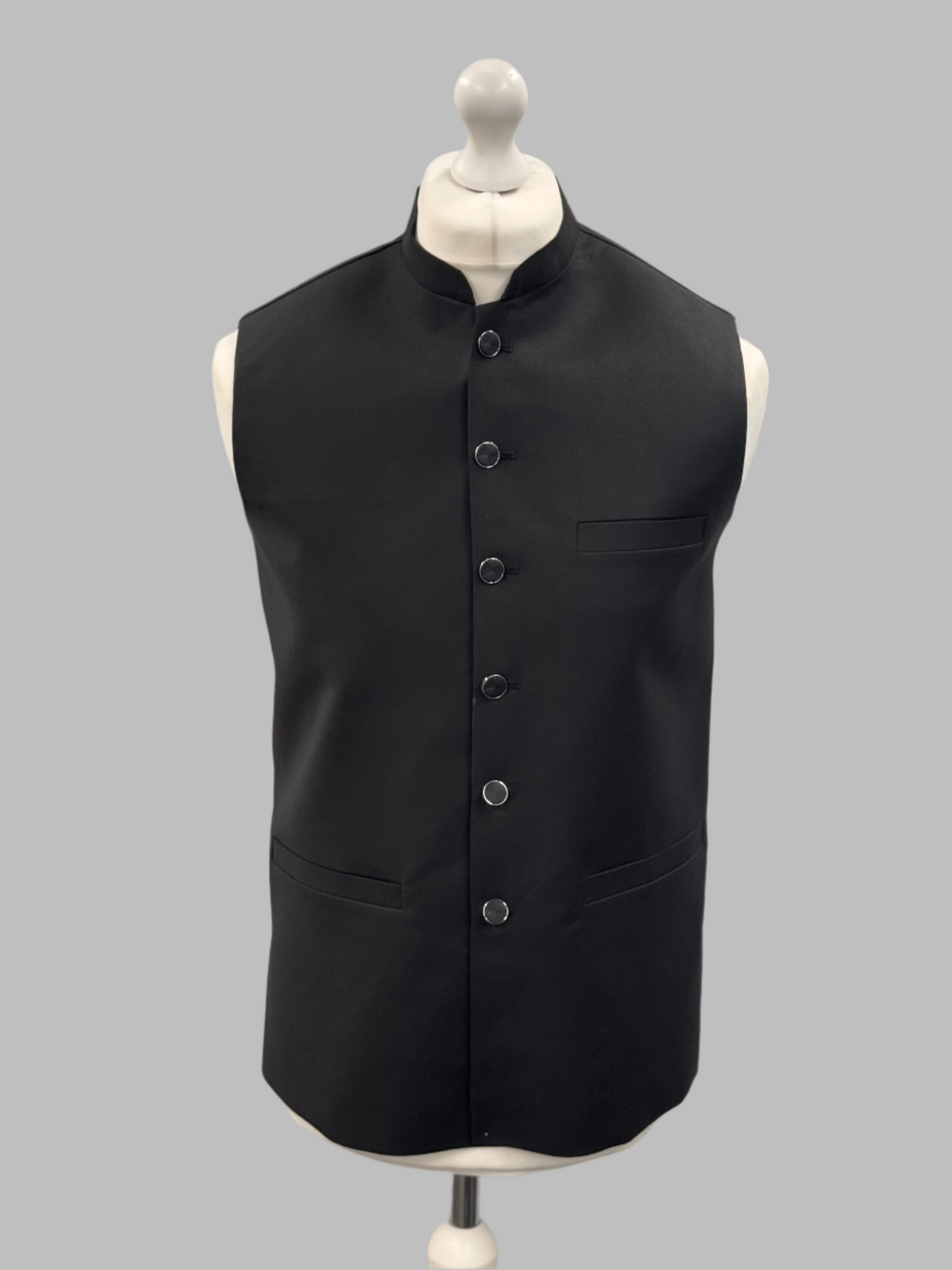 Men's Plain Black Waistcoat Front View