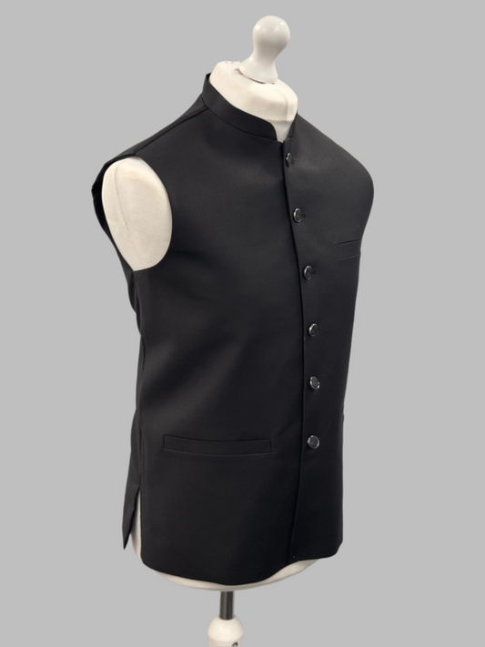 Men's Plain Black Waistcoat Side View