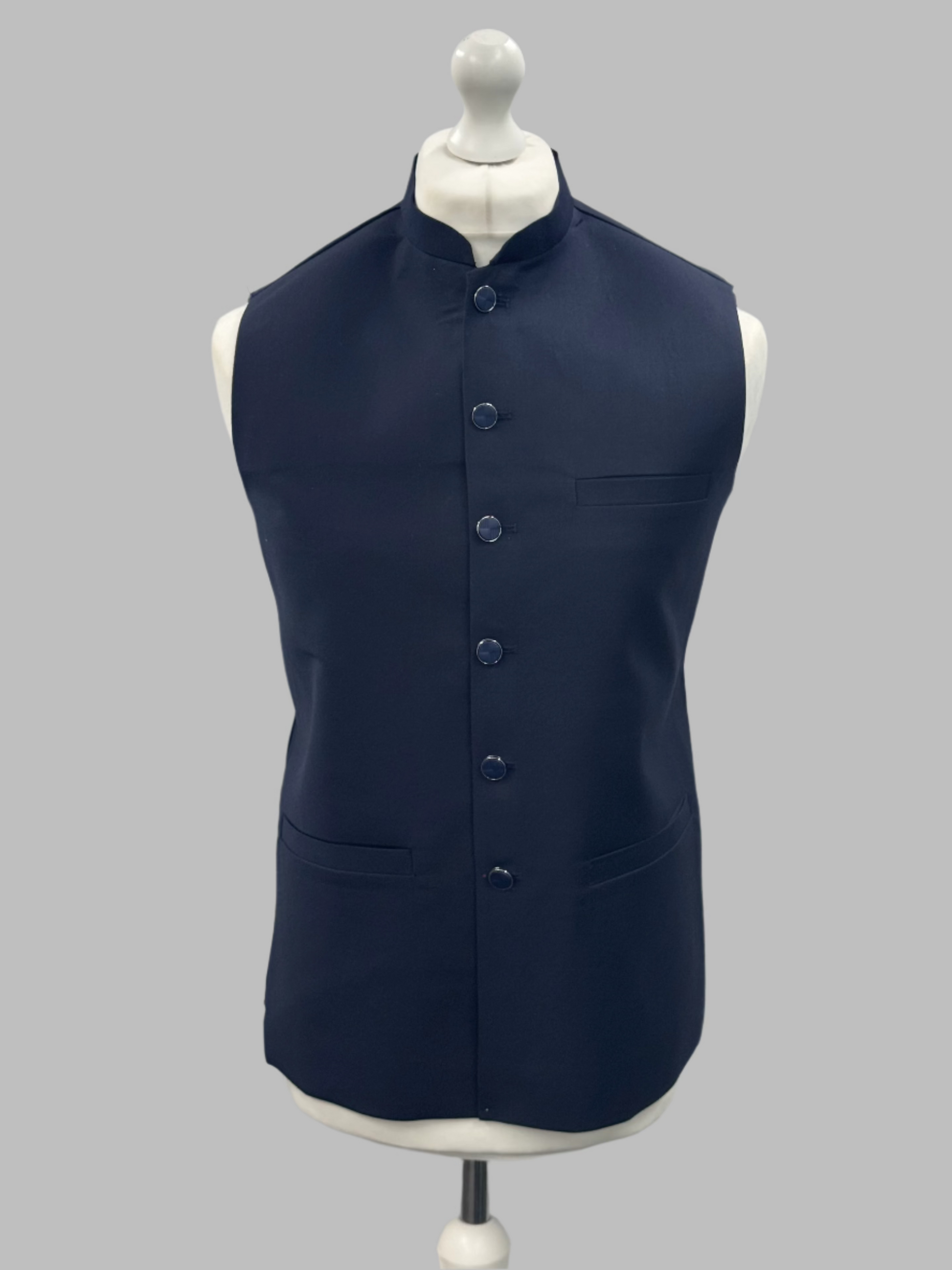Men's Plain Navy Waistcoat Front View