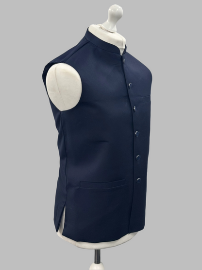 Men's Plain Navy Waistcoat Side View