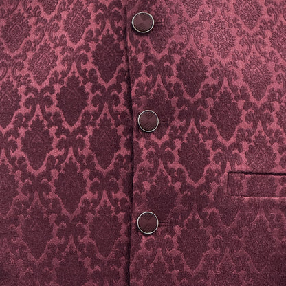 Men's Plum Diamond Design Jamawar Waistcoat Close Up