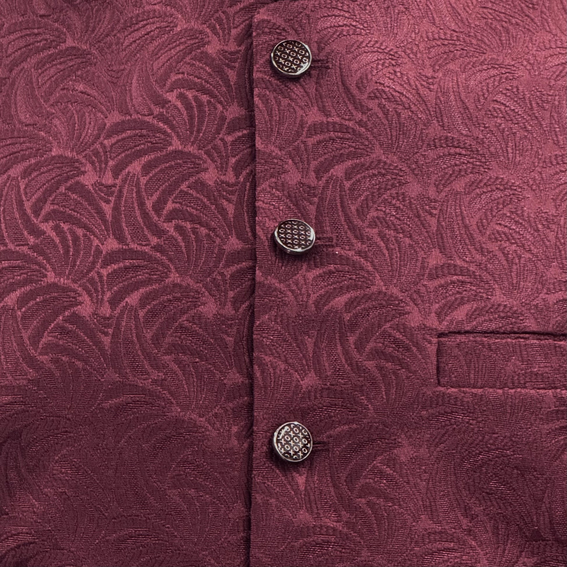 Men's Plum Swirl Design Jamawar Waistcoat Close Up
