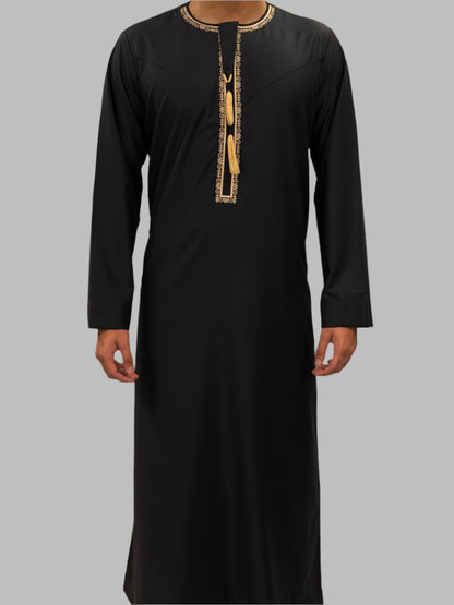 Men's Premium Embroidery Thobe Black Front View