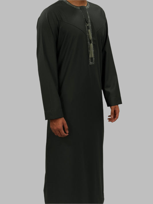 Men's Premium Embroidery Thobe Bottle Green Side View