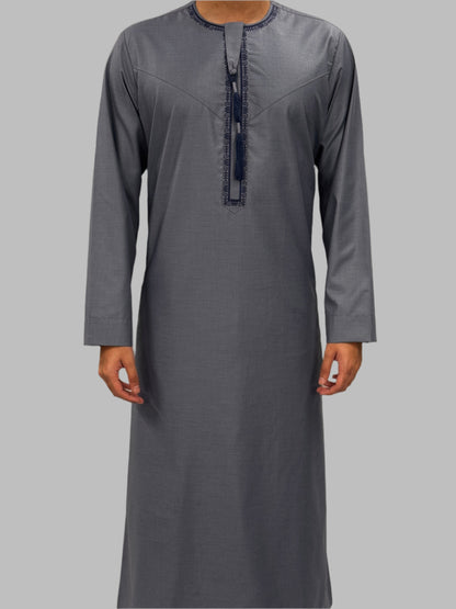 Men's Premium Embroidery Thobe Denim Front View
