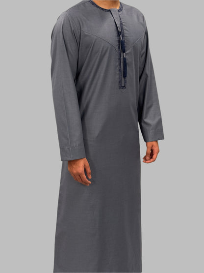 Men's Premium Embroidery Thobe Denim Side View