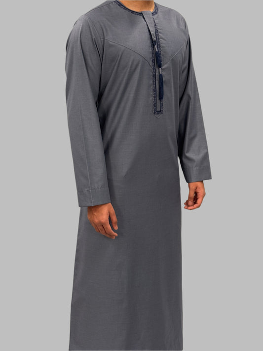Men's Premium Embroidery Thobe Denim Side View
