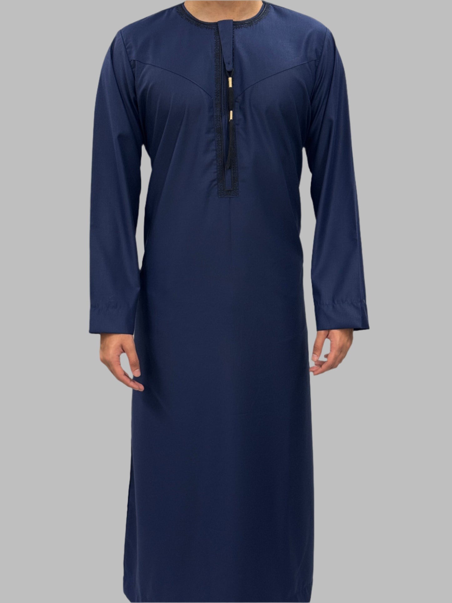 Men's Premium Embroidery Thobe Navy Front View