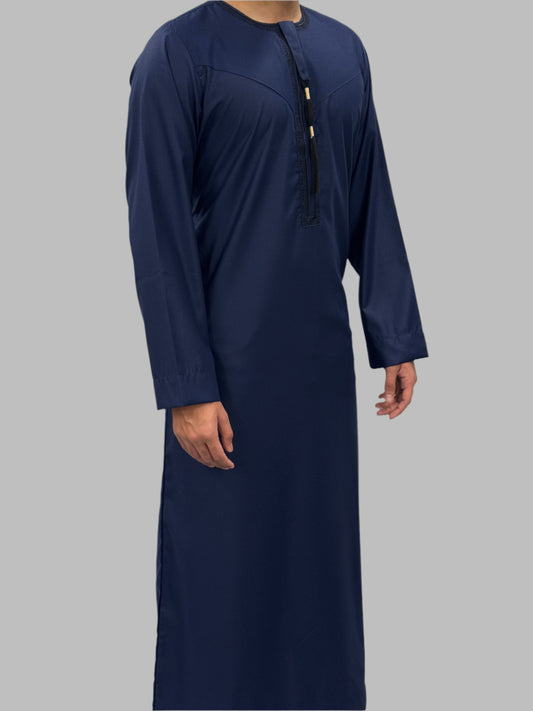Men's Premium Embroidery Thobe Navy Side View