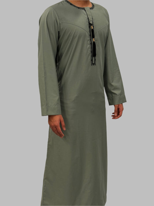 Men's Premium Embroidery Thobe Sage Side View