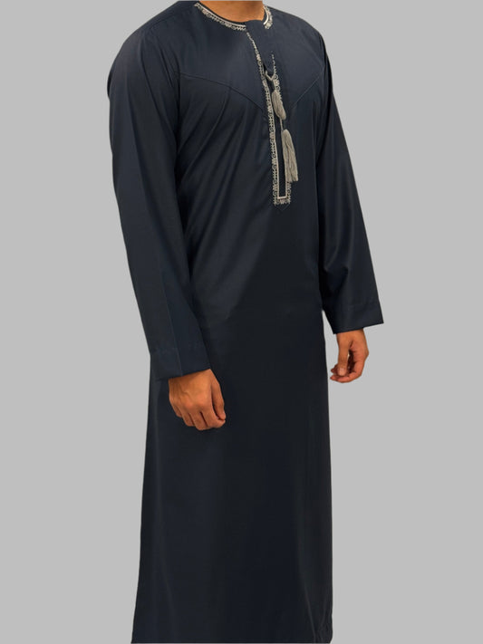 Men's Premium Embroidery Thobe Teal Side View