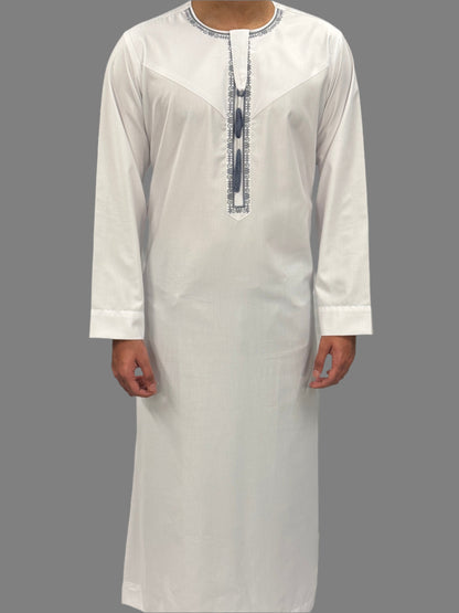 Men's Premium Embroidery Thobe White Front View