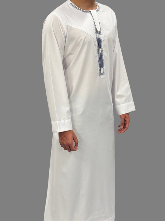 Men's Premium Embroidery Thobe White Side View