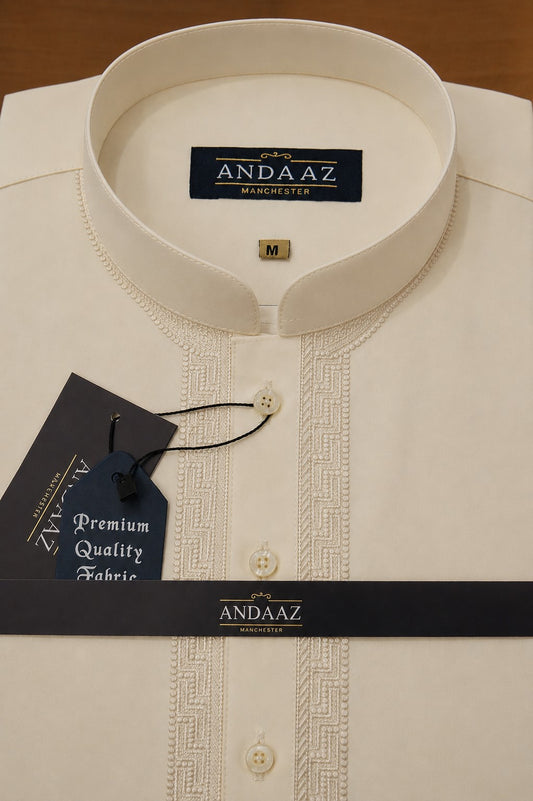 Men's Premium Shalwar Kameez Cream Piyala Embroidery
