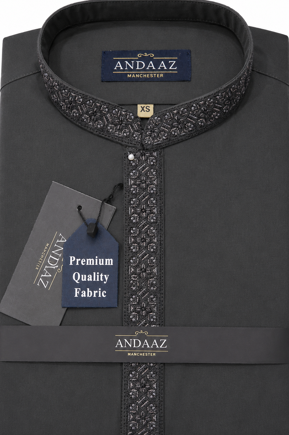 Men's Premium Shalwar Kameez Dark Grey Multi Colour Placket Embroidery