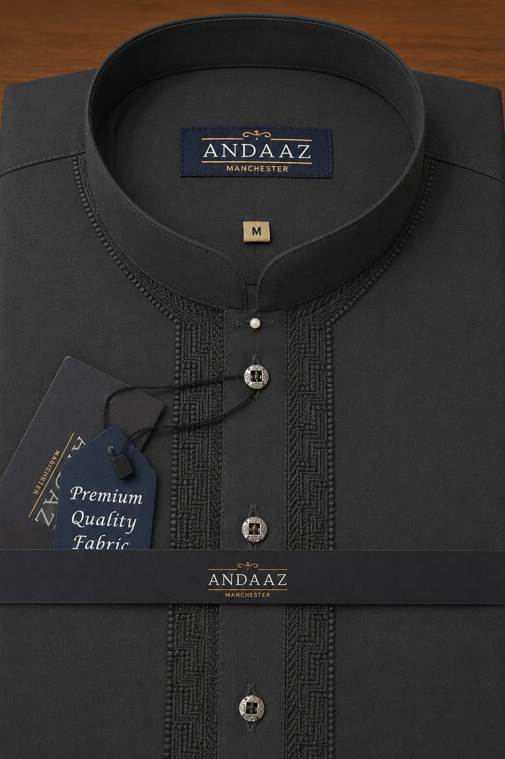 Men's Premium Shalwar Kameez Dark Grey Piyala Embroidery