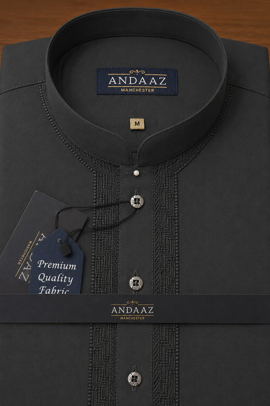 Men's Premium Shalwar Kameez Dark Grey Piyala Embroidery