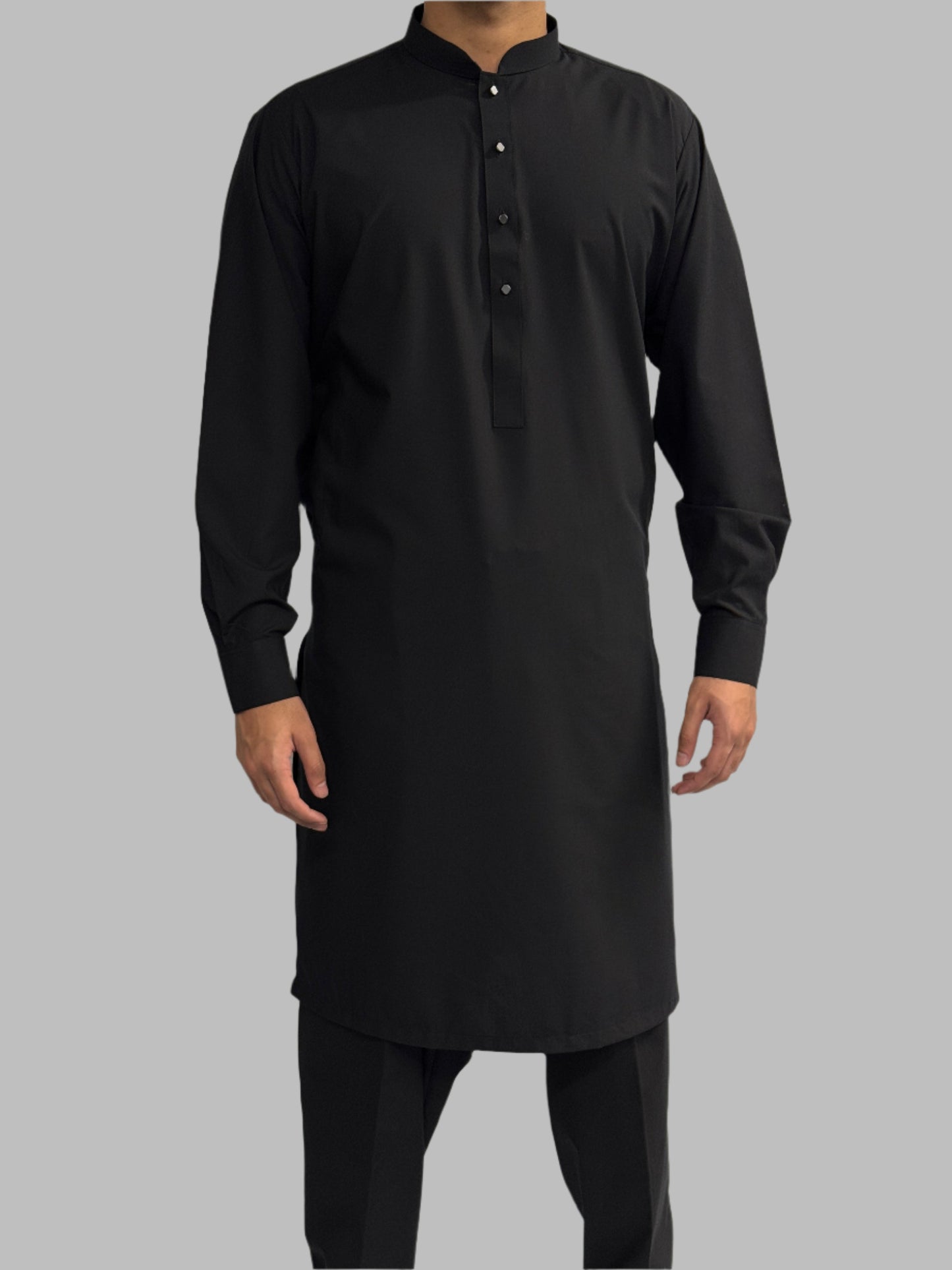 Men's Premium Shalwar Kameez Plain Black Front View