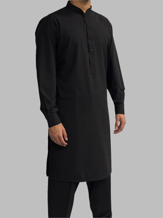 Men's Premium Shalwar Kameez Plain Black Side View
