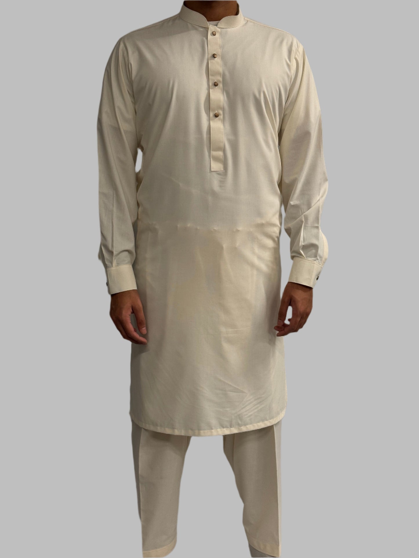 Men's Premium Shalwar Kameez Plain Cream Front View