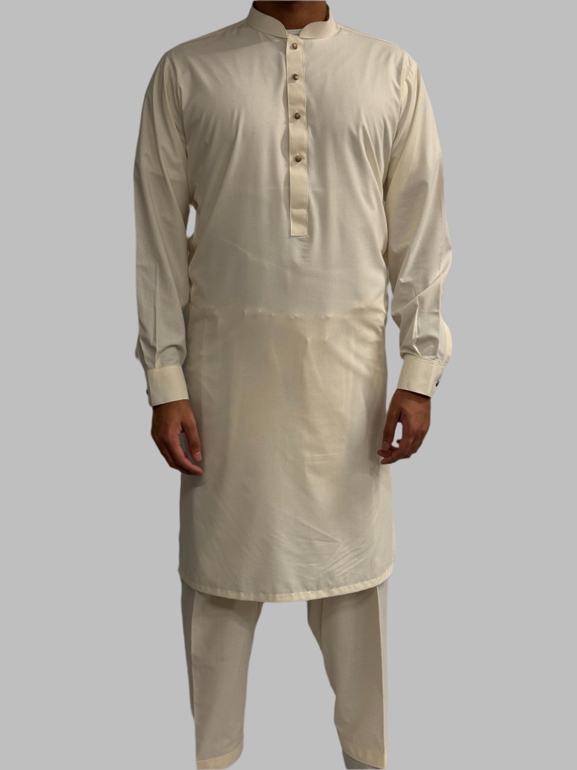 Men's Premium Shalwar Kameez Plain Cream Front View