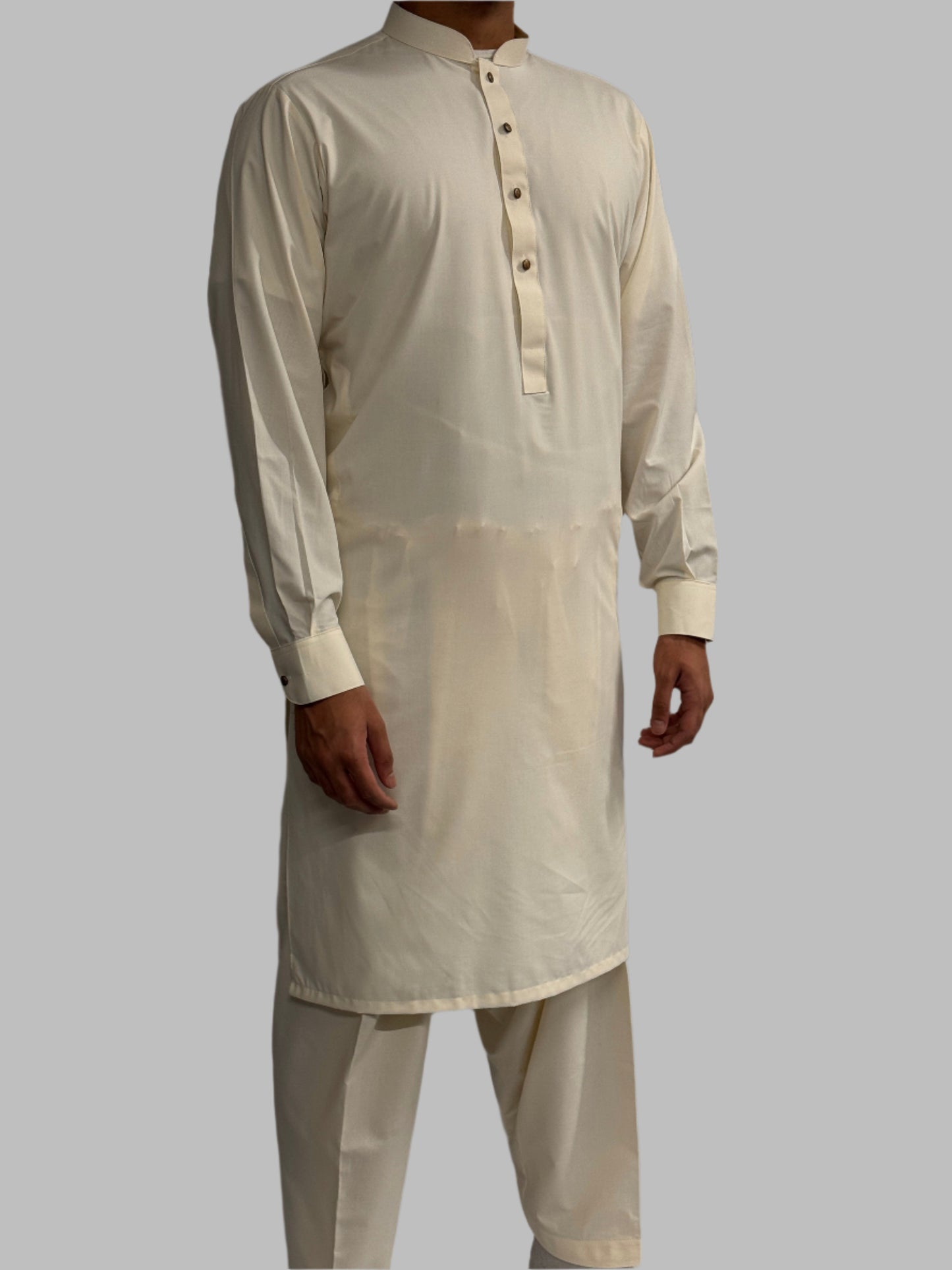Men's Premium Shalwar Kameez Plain Cream Side View