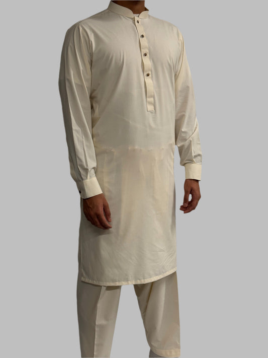 Men's Premium Shalwar Kameez Plain Cream Side View