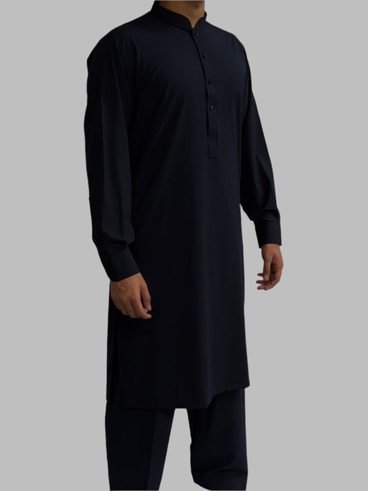Men's Premium Shalwar Kameez Plain Navy Side View