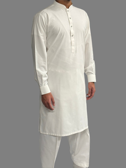 Men's Premium Shalwar Kameez Plain Off White Side View
