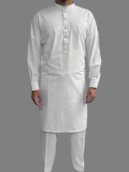 Men's Premium Shalwar Kameez Plain White Front View