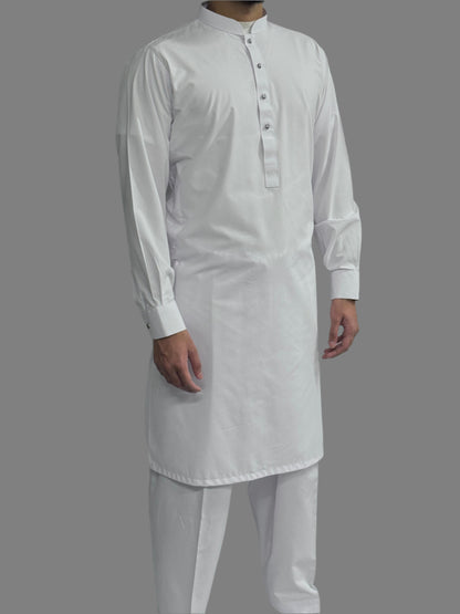 Men's Premium Shalwar Kameez Plain White Side View
