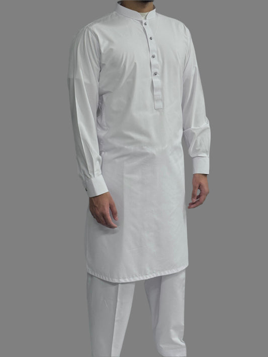 Men's Premium Shalwar Kameez Plain White Side View