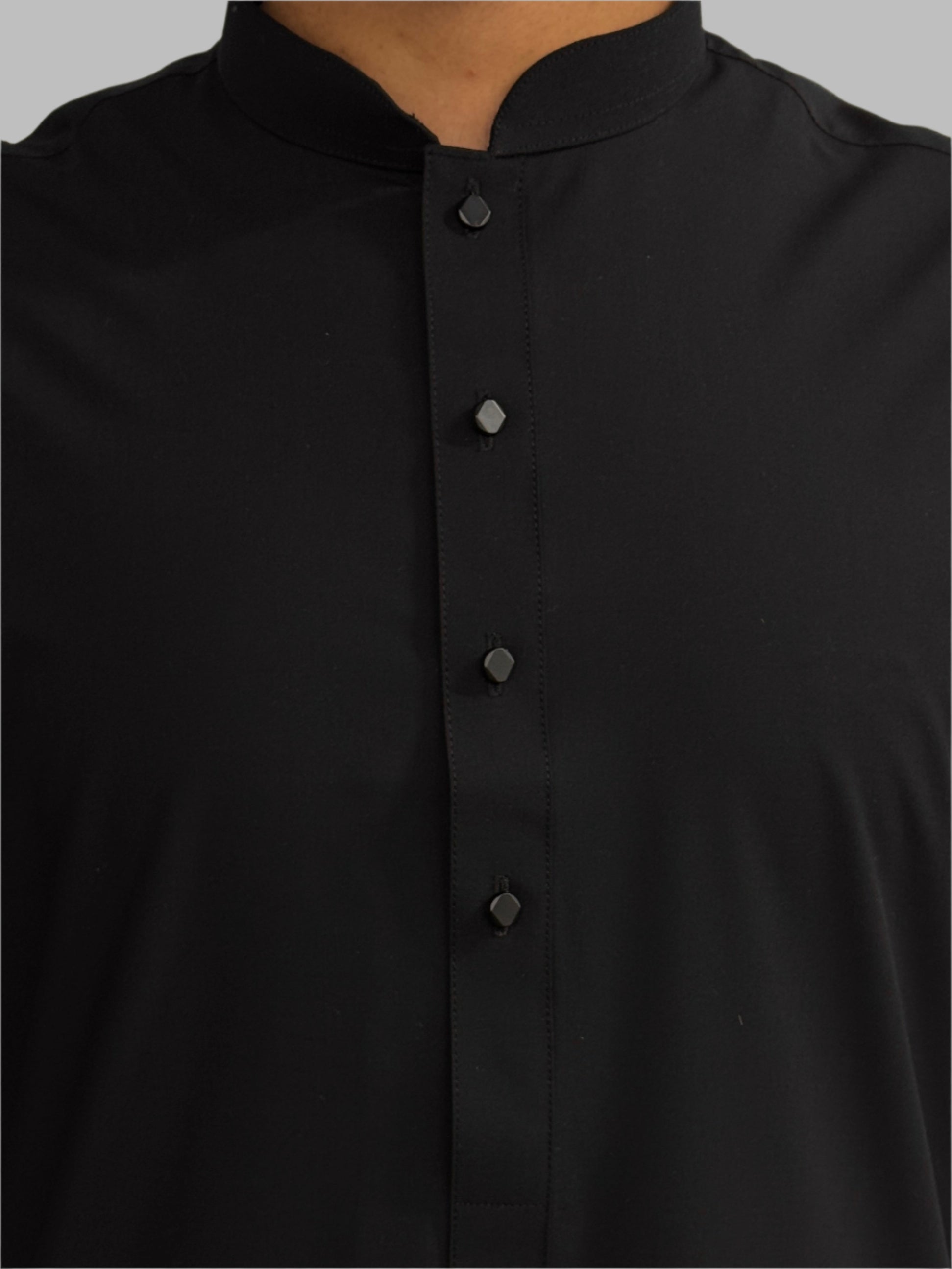 Men's Premium Trouser Kameez Plain Black Close Up