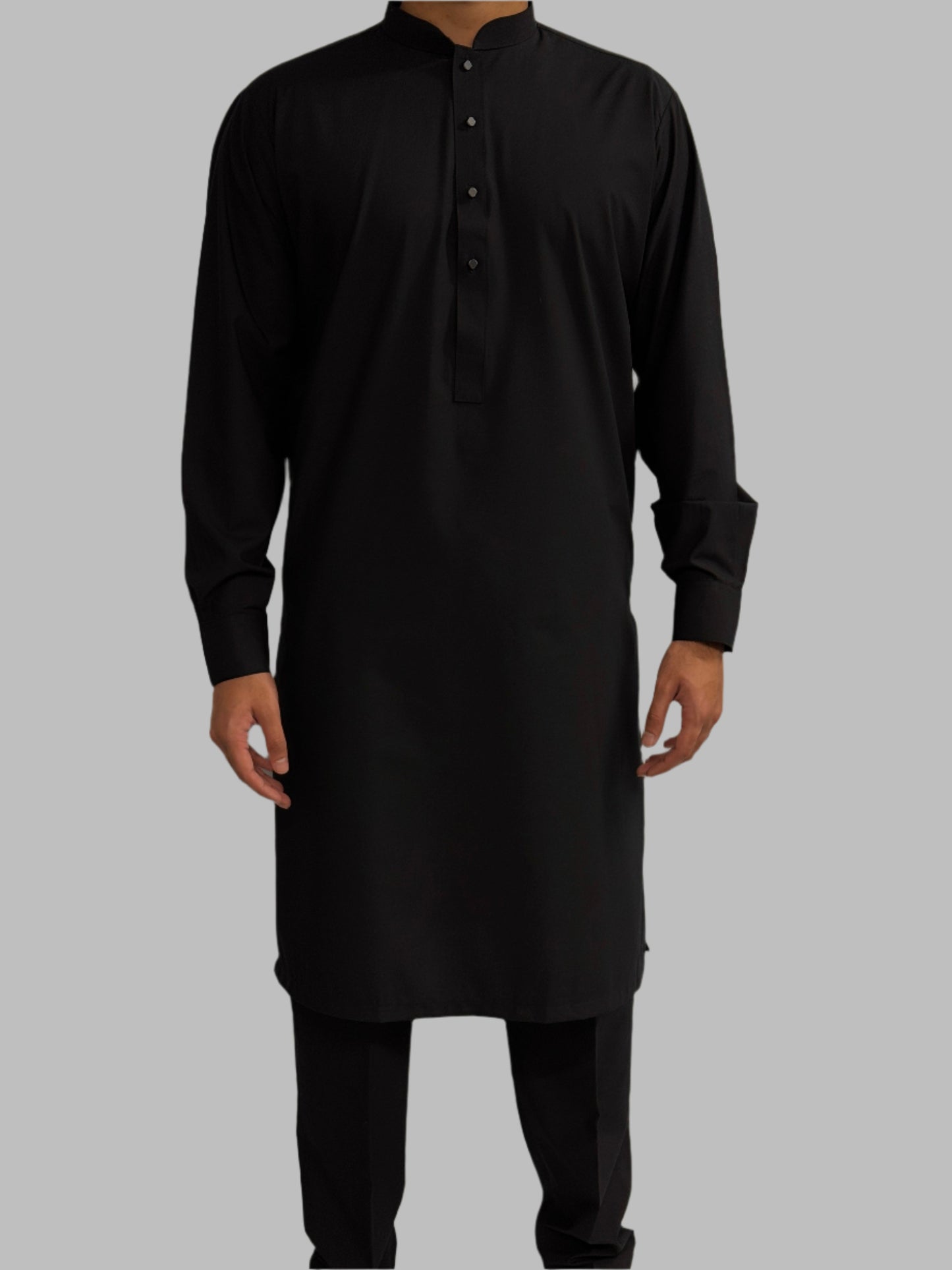 Men's Premium Trouser Kameez Plain Black Front View