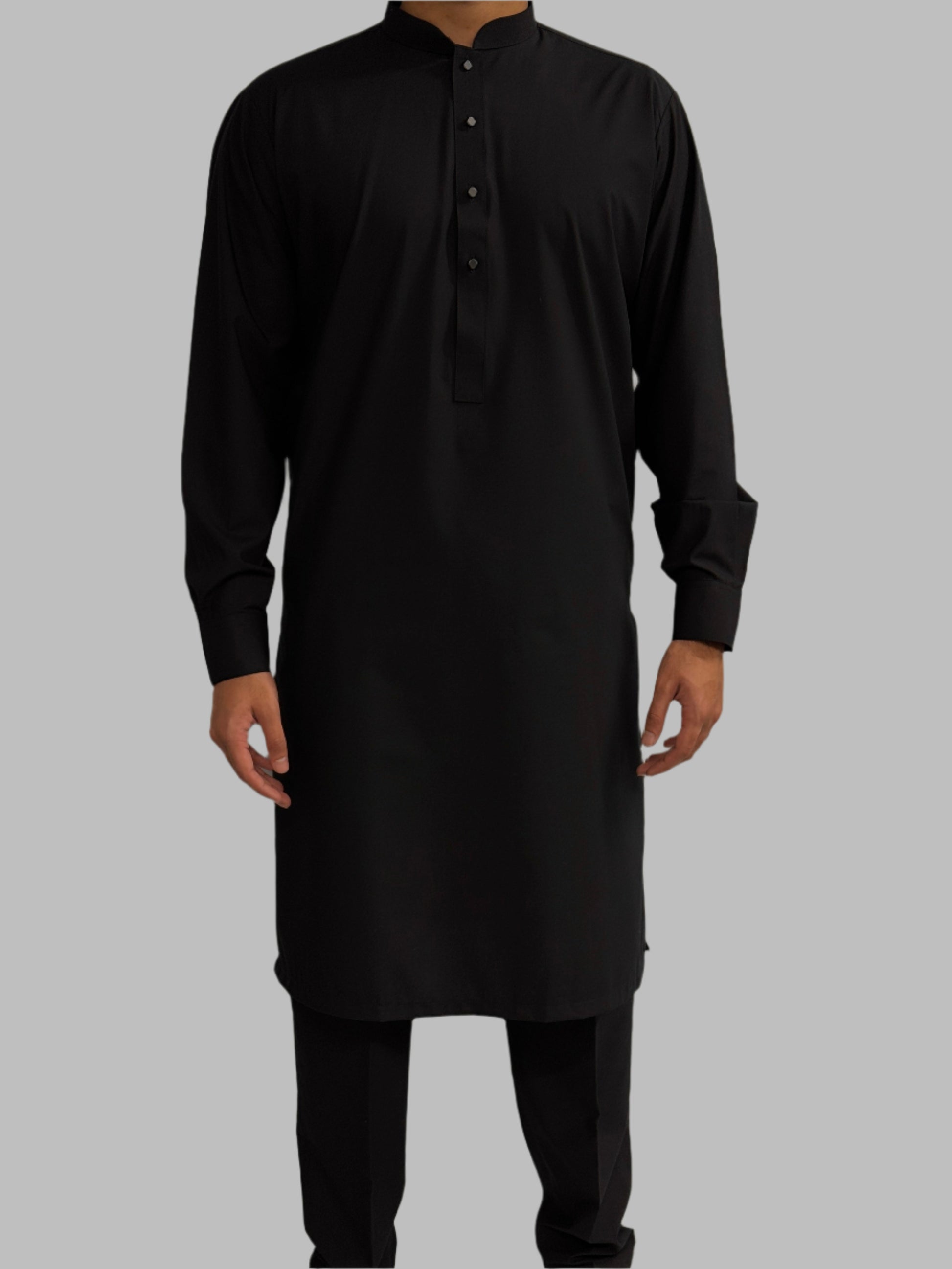 Men's Premium Trouser Kameez Plain Black Front View