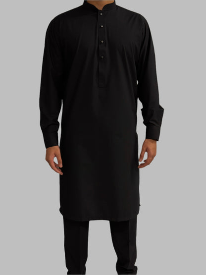 Men's Premium Trouser Kameez Plain Black Front View