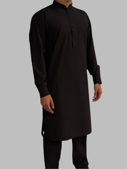 Men's Premium Trouser Kameez Plain Black Side View